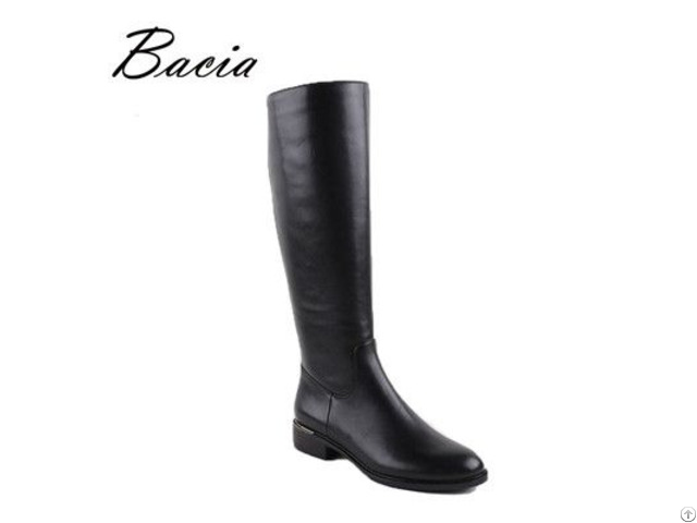 Black Women Genuine Leather Boots Low Heel Plush Shoes