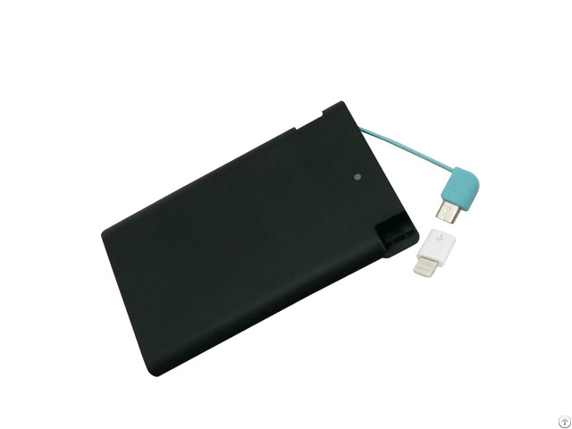 2200mah Slim Card Power Bank Built In Cable Portable Mobile Phone Charger