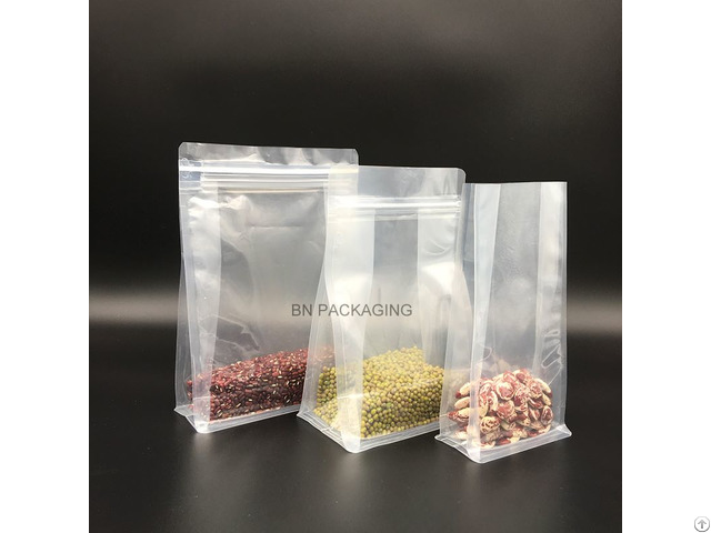 Strong Transparent Ny Flat Block Bottom Bags With Top Zip Sealing