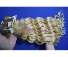 Tape In Wavy Hair Extensions Blonde Color 22 Inch