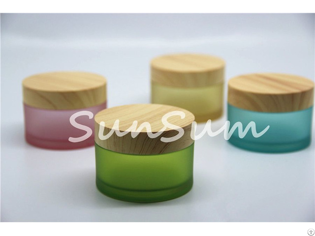 Colorful 50g Matte Face Cream Jar With Wooden Lid