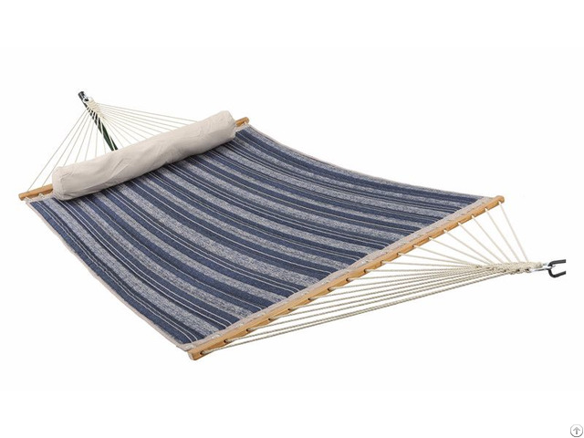 Double Size Spreader Bar Quilted Fabric Hammock With Pillow For Outdoor Patio Yard