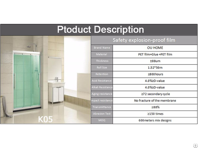 Ouhome Glass Explosion Proof Pet Protective Film For The Bathroom Shower Room