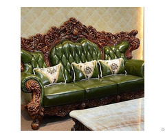 Green Leather Solid Wood Sofa