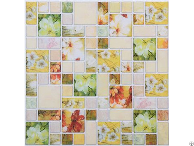 Floral Pattern Faux Mosaic Stick Tile Backsplash