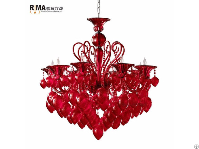 Modern Indoor Chandeliers Wholesale Red Glass Chandelier Crystals Pendant Light Lighting Lamps