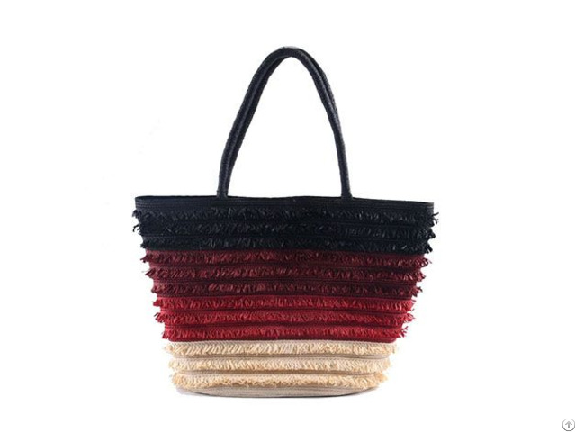 Multi Color Braid Striped Straw Beach Bag