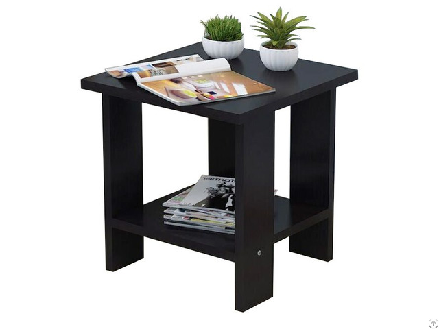 Home Cheap Simplistic Black Square Wooden End Side Table With Stroage Shelf