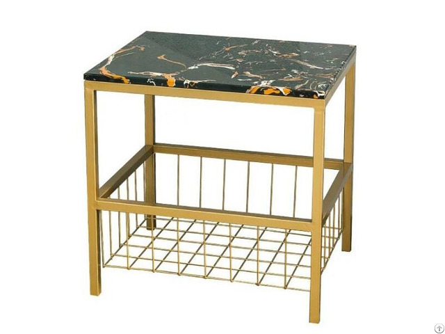 High Quality Deluxe Marble Top End Side Table With Metal Storage Basket Wholesale