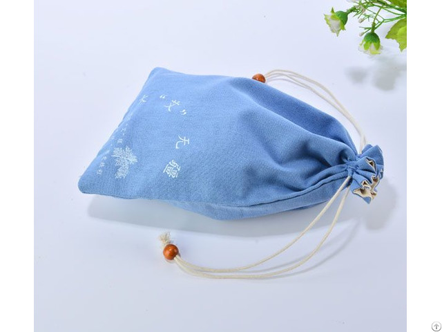 Double Layers Cotton Drawstring Bag With Vintage Beads