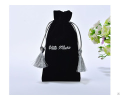 Black Velvet Gift Bag With Silver Tassels