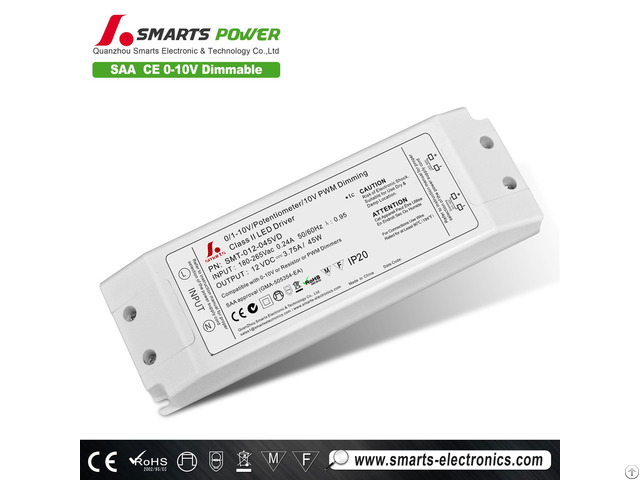 12v 24v 45w Pwm 0 10v Dimmable Led Driver With Saa Ce Rohs Approval