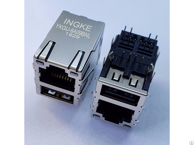 Ykgu 6a09bnl 0821 1x1t 43 F Gigabit Rj45 With Usb A Connector Integrated Magnetics