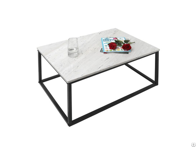 Metal Frame Square Landscape White Marble Coffee Table