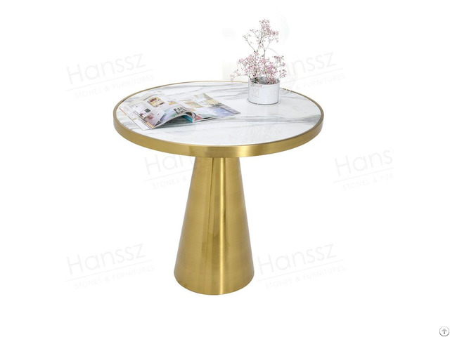 Luxury Golden Pedestal Calacatta White Marble Round Table