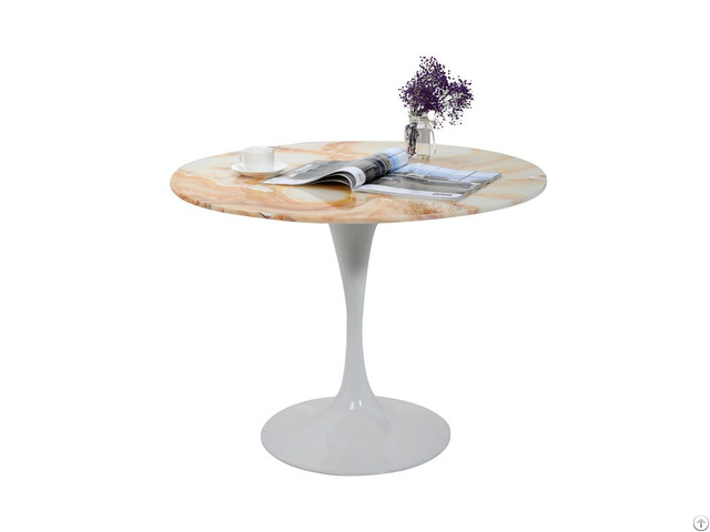 Coated White Metal Frame With Gold Beige Onyx Dining Table Top