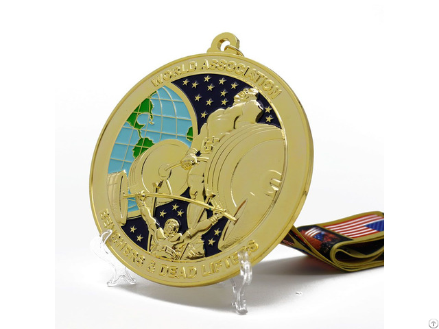 Made In China Custom Metal Zinc Alloy Embossed 3d Gold Plated Enamel Championship Powerlifting Medal