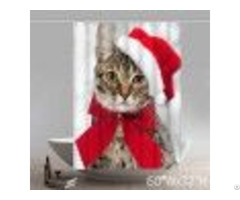 Funny Cat With Santa Hat Kitchen Christmas Shower Curtains