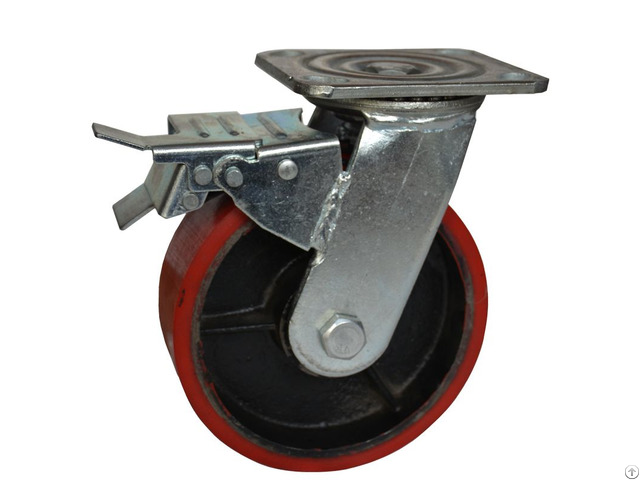 Cast Iron Core Pu Polyurethane Swivel Caster Wheel With Brake