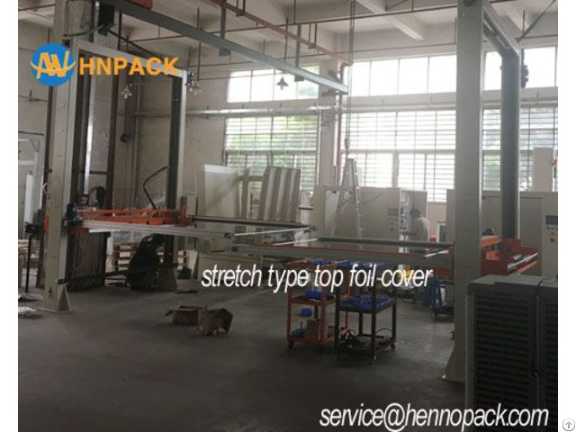 Inline Pallet Top Polythene Roll Sheet Dispenser Machine