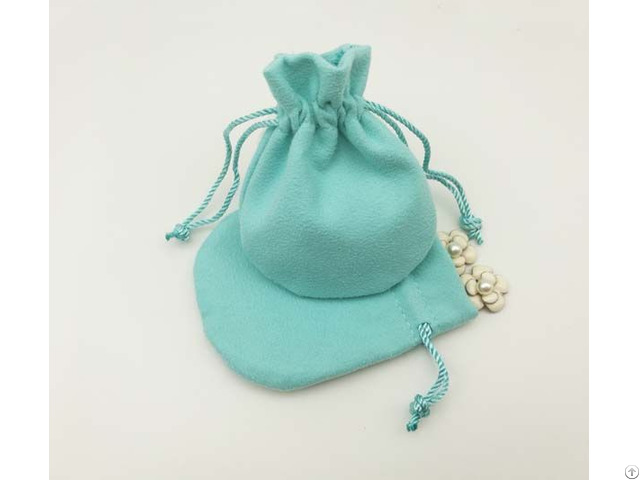 Turquoise Velvet Drawstring Jewelry Bag Round Bottom