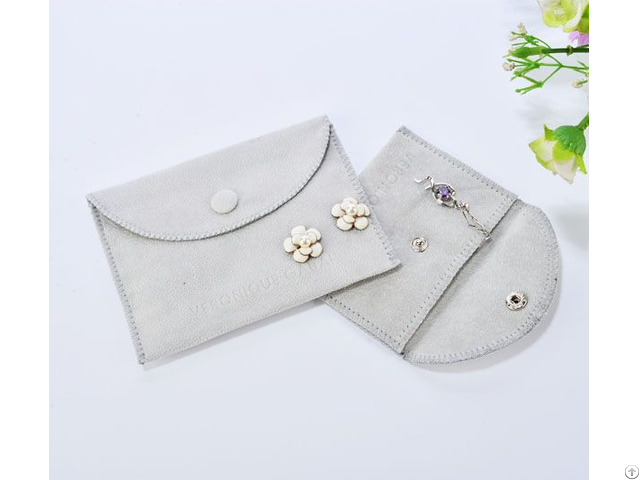 Grey Jewelry Pouch With Velvet Covered Button