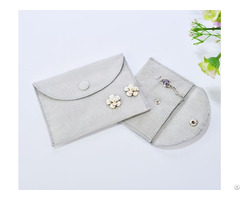 Grey Jewelry Pouch With Velvet Covered Button