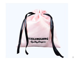 Pink Embroidery Satin Lingerie Travelling Storage Drawstring Bag