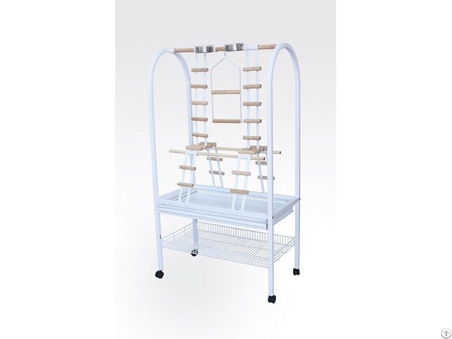 White Color Increased Height Parrot Play Stand Frame With Storage Tray