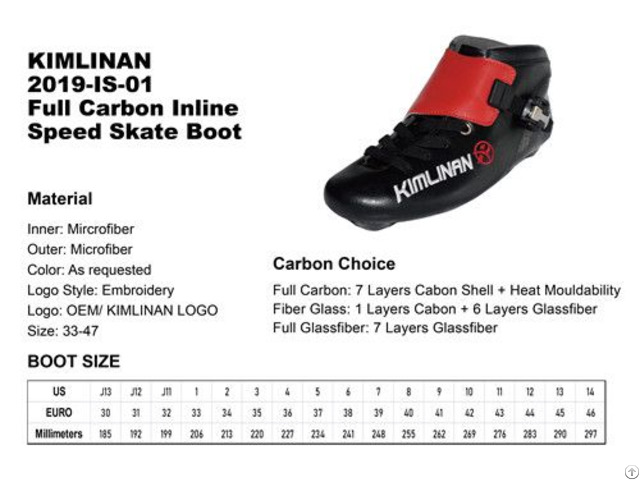 High Quality Kimlinan 2019 Is 01 Full Carbon Inline Speed Skate Boot