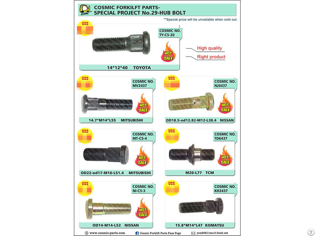 Cosmic Forklift Parts Special Project No 29 Hub Bolt And Nut