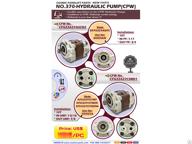 Cosmic Forklift Parts New No 370 Hydraulic Pump Cpw