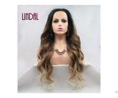 Lindal Ombre Blonde With Highlights Long Natural Wavy Lace Front Synthetic Hair Wig