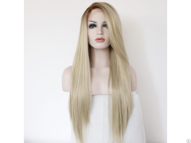 Lindal Ombre Blonde Lace Front Wigs Light Brown Roots Heat Resistant Synthetic Wig For Women