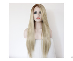Lindal Ombre Blonde Lace Front Wigs Light Brown Roots Heat Resistant Synthetic Wig For Women