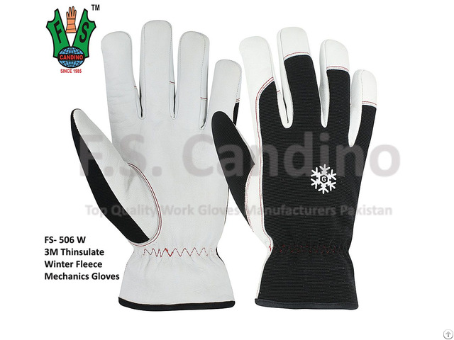 Winter Fleece Leather Mechanics Gloves