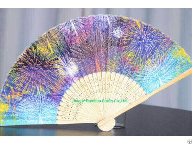 Folding Bamboo Fan With Custom Printed Paper For Gift