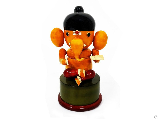 Wooden Handicraft Gitagged Orange Vidya Ganesha Toy