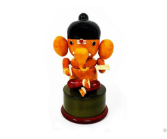 Wooden Handicraft Gitagged Orange Vidya Ganesha Toy