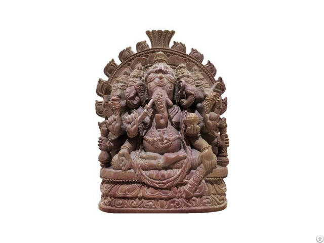 Natural Craft Gitagged Konark Stone Carving Ganesha 5 Faces Sculpture