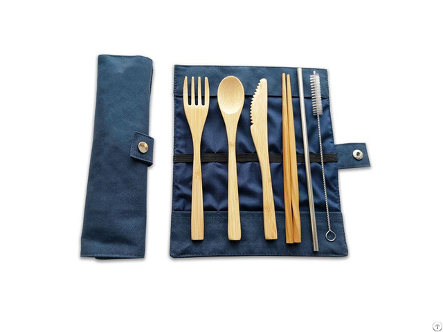 Dinnerware Sets Bamboo Wood Travel Eco Friendly Flatware Camping Cutlery Set