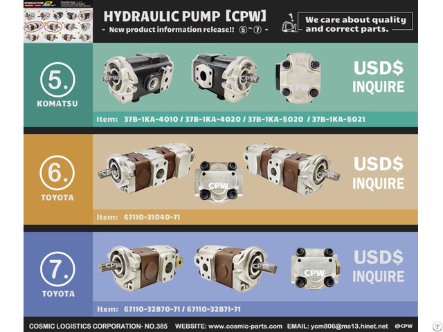 Cosmic Forklift Parts New No 385 Hydraulic Pump Cpw