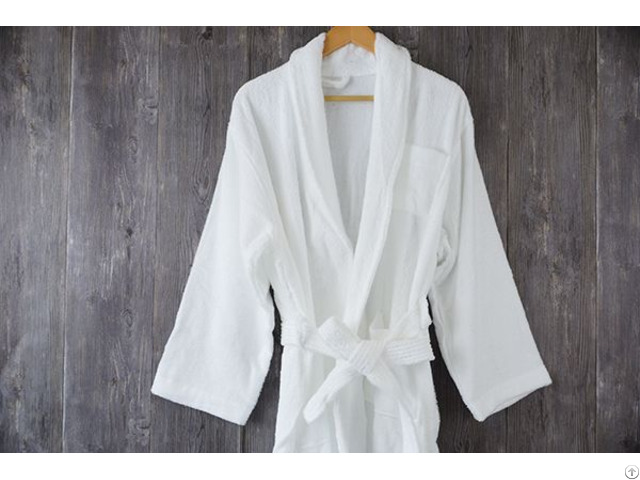 Terry 100 Percent Cotton Bathrobe Shawl Collar White Long Hotel