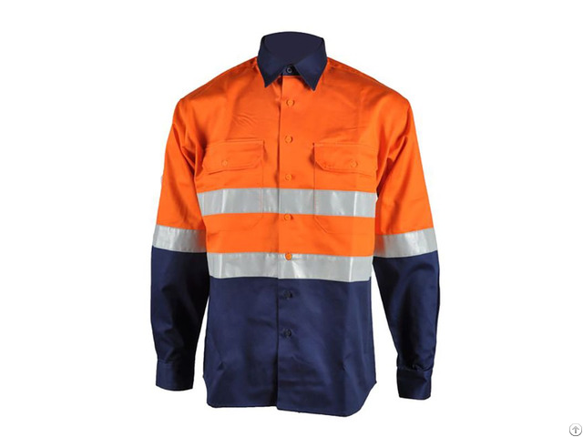 Wholesale High Visibility Cotton Men S Long Sleeve Work Shirt With Reflective Strips