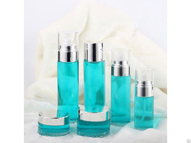 Fashionable 120ml 80ml Green Round Cosmetic Bottle And Lotion Jar Set