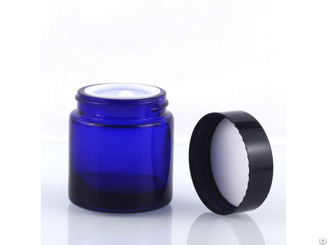 Top Quality Frosted Blue 50g Cream Jar Glass Bottle With Black Lid