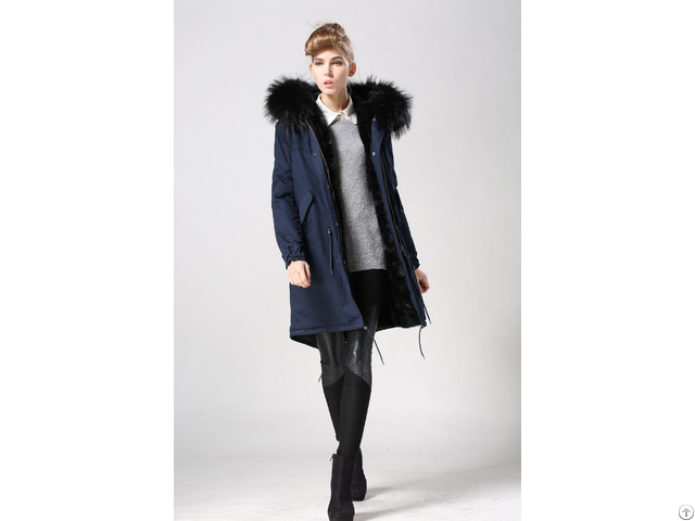 Stylish Long Navy Parka Mr And Mrs Winter Coat Warm Windproof Greatcoat Faux Fur Ladies Garment