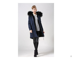 Stylish Long Navy Parka Mr And Mrs Winter Coat Warm Windproof Greatcoat Faux Fur Ladies Garment