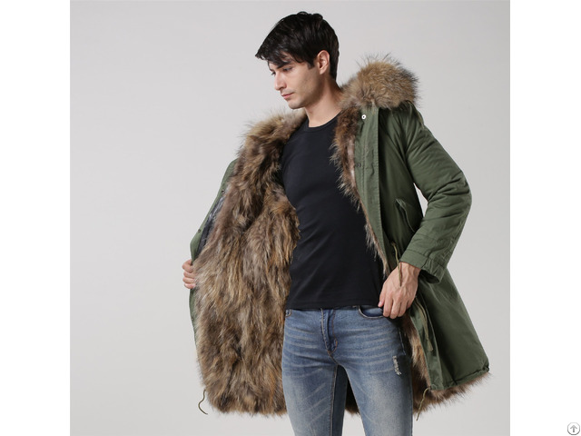 Meifng Classic Design Winter Parka Long Army Green Jacket For Men With Natural Raccoon Fur Lining