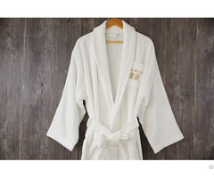 Shawl Collar Bathrobe 100% Cotton White Robe With Embroidery